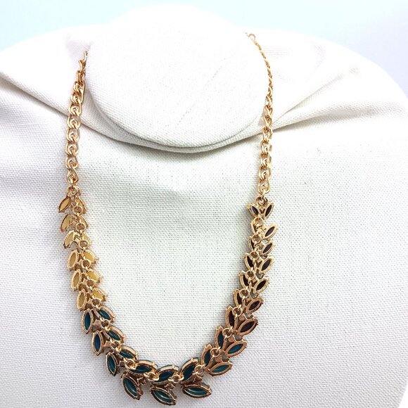 Kate Spade Black Green Yellow Gold Tone Rhinestone Collar Necklace 17" - Picture 4 of 6